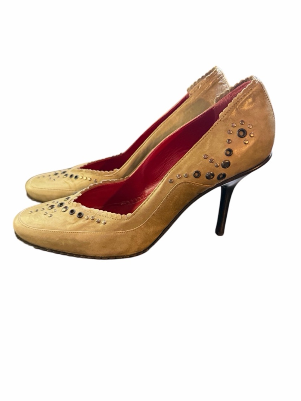 Goffredo Fantini Italian Leather Studded Scalloped Pumps - 39 - Picture 2 of 6